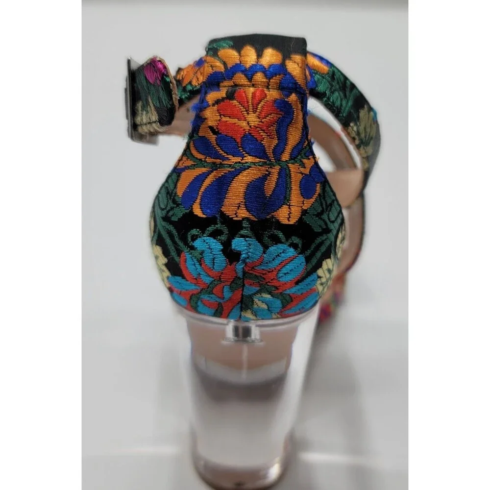 Steve Madden Multi-Color Floral Brocade Cascade Acrylic Platform Heels Size 6M